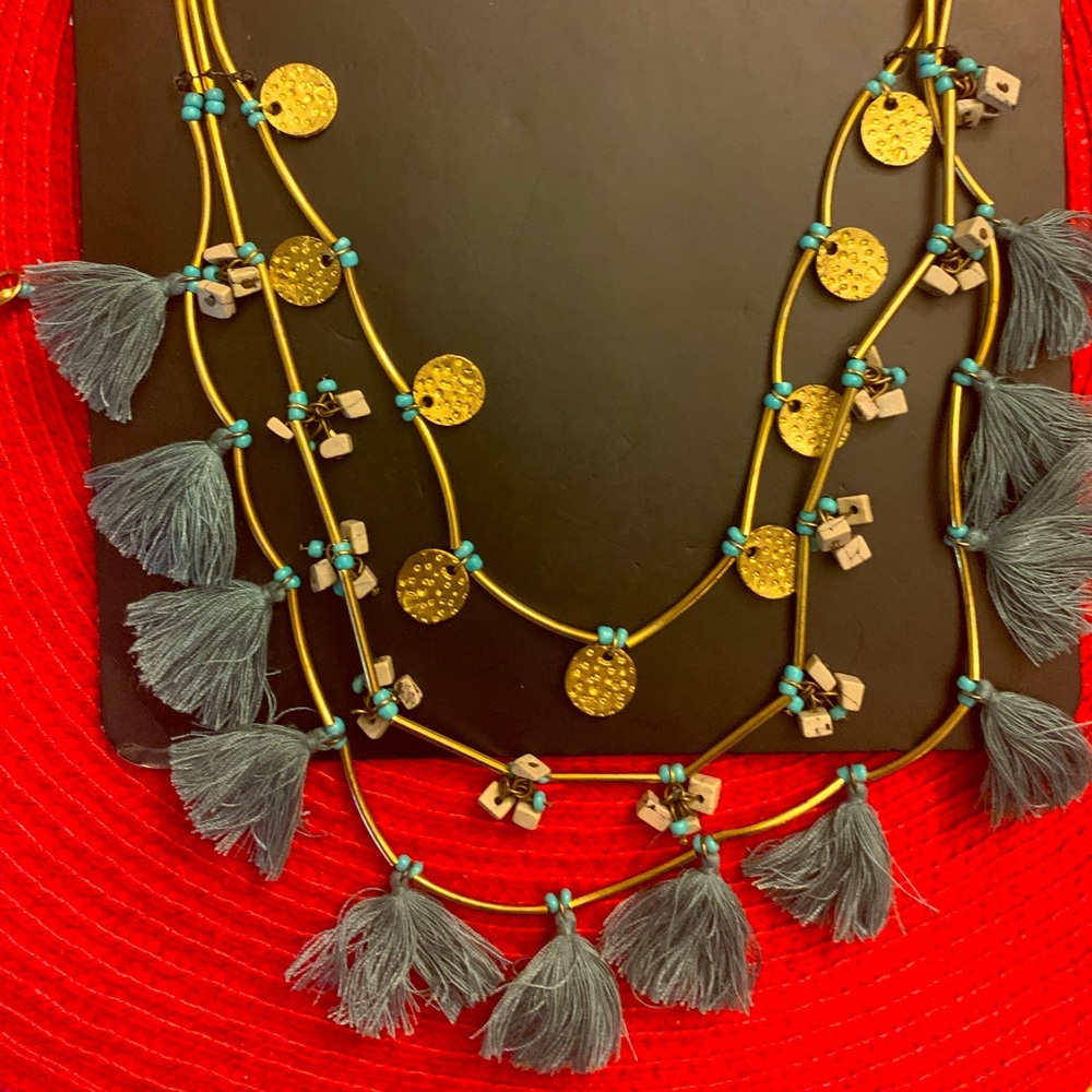 Brass three strand necklace with tassels